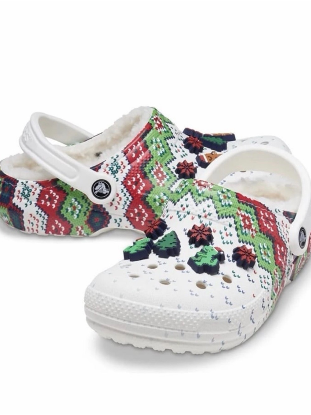 NWT Crocs Classic Lined Holiday Charm Clog White/Multi M5/W7 EU 37-38 207687